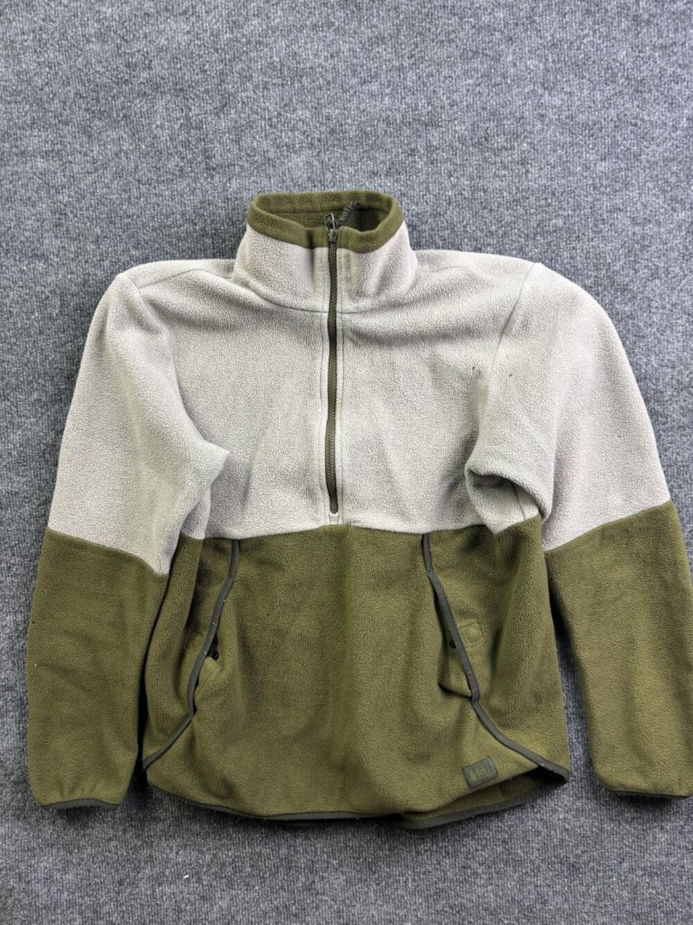 REI Co-op Jacket Mens Medium Green Fleece 1/2‎ Zip Colorblock Outdoor Hiking